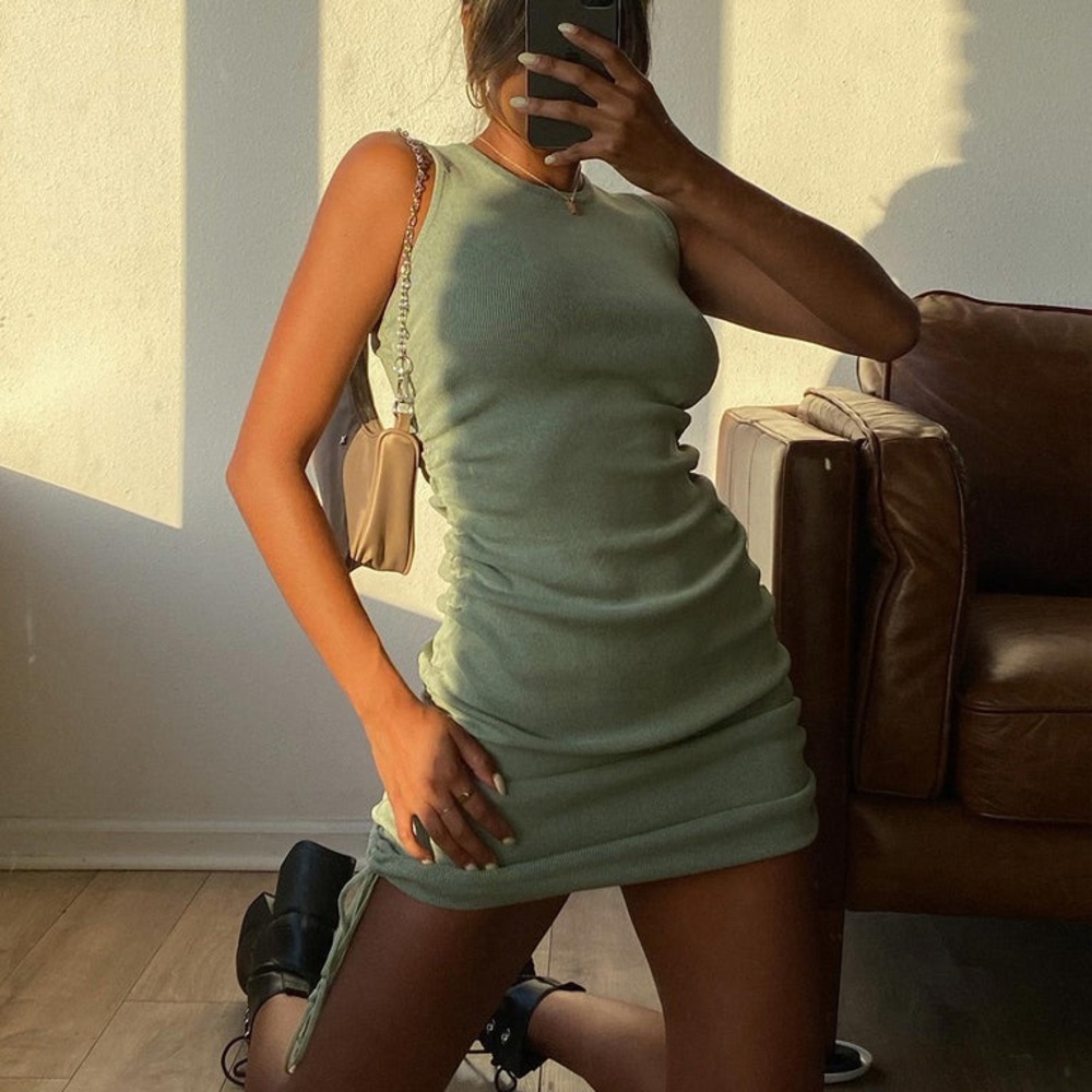 Lioness adjustable military minds mini dress sage green